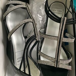 New York Transit Black and Silver Strappy Heels